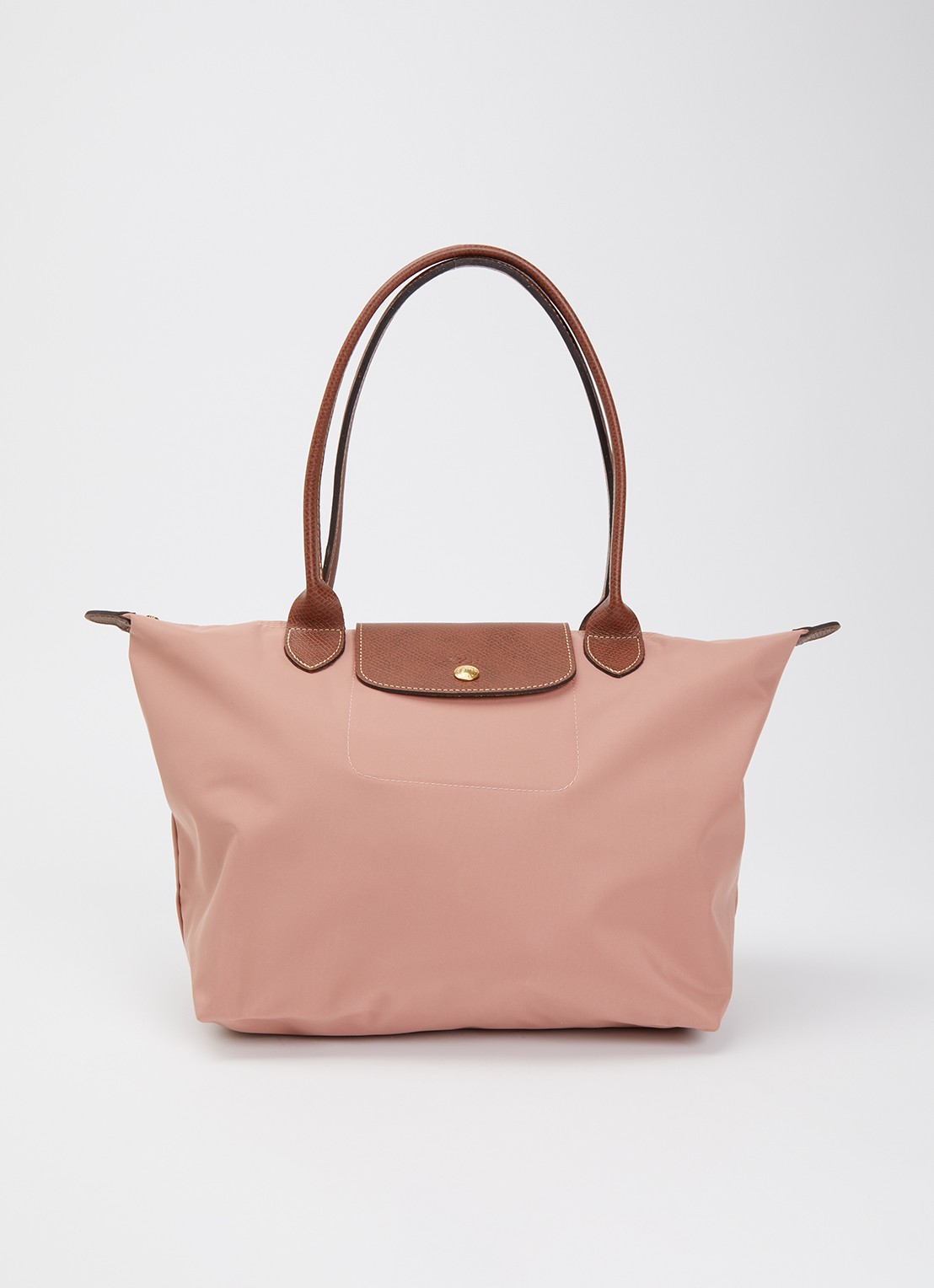Longchamp Le Pliage schoudertas M met leren details - voorkant 6 oudroze