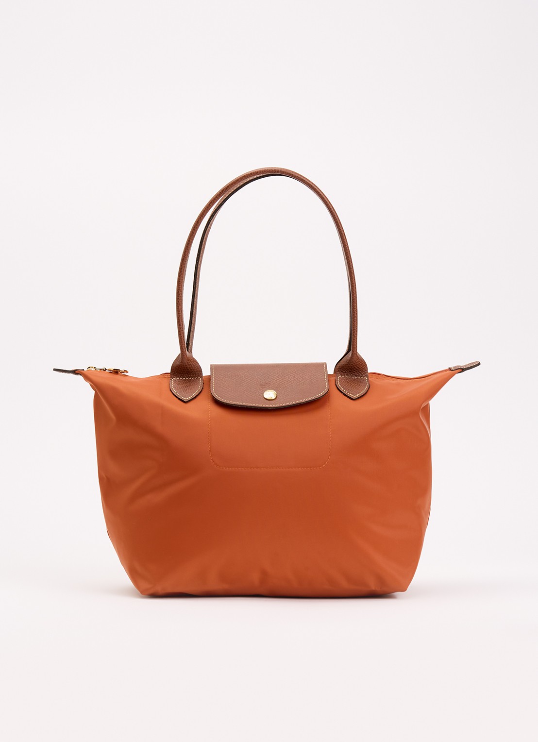 Longchamp Le Pliage schoudertas M met leren details - voorkant oranjebruin