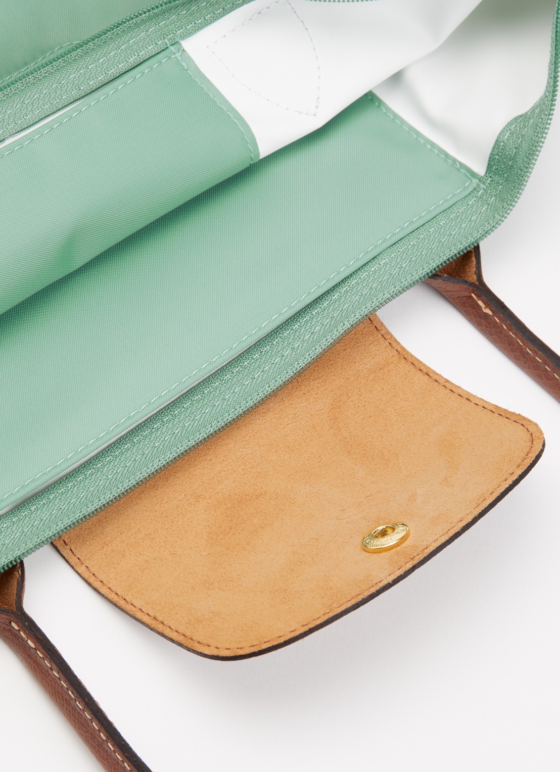 Longchamp Le Pliage schoudertas M met leren details - detail zeegroen