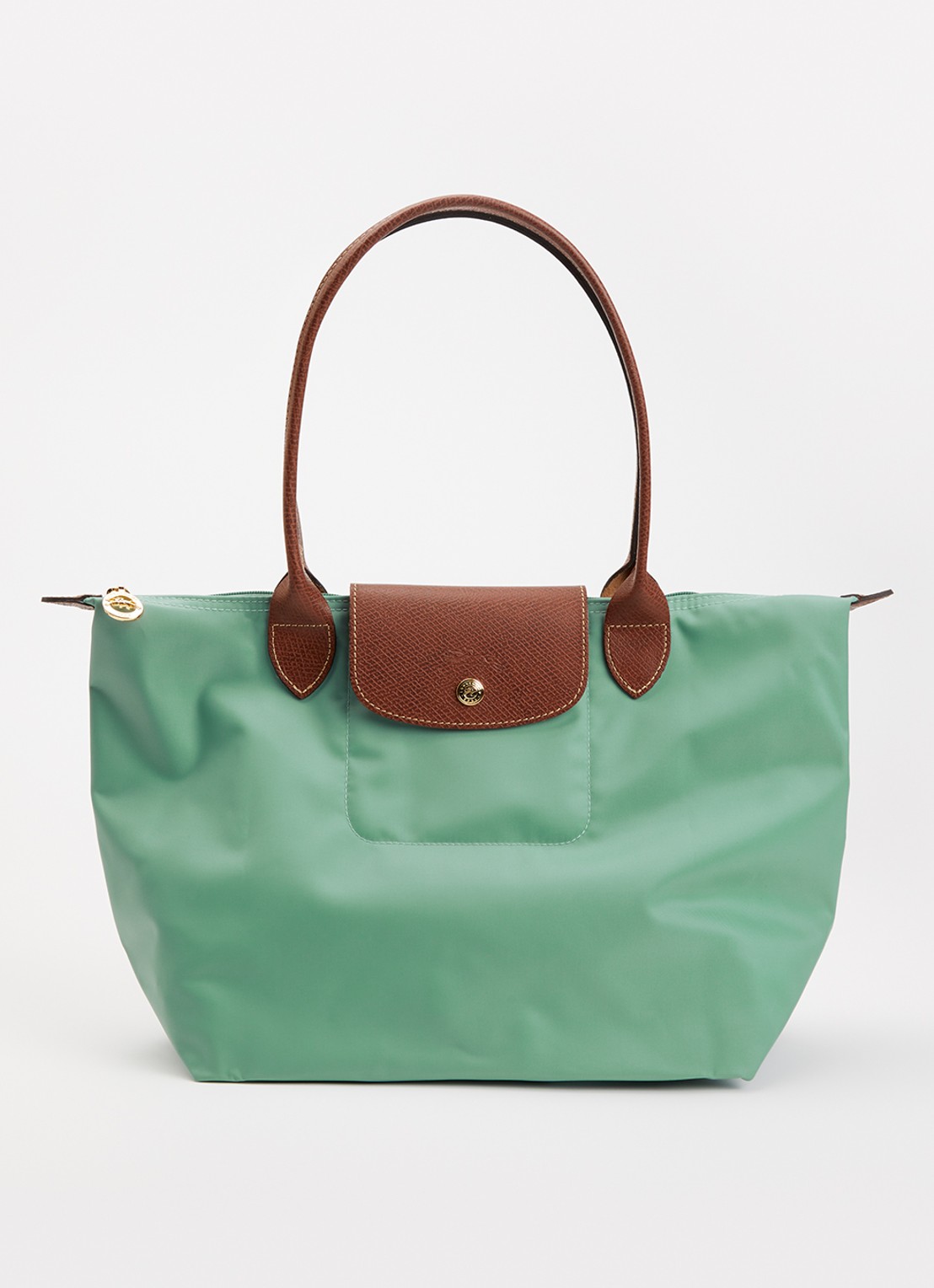 Longchamp Le Pliage schoudertas M met leren details - voorkant 6 zeegroen