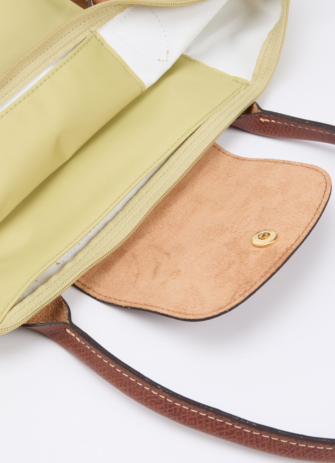 Longchamp Le Pliage schoudertas M met leren details - detail mosgroen