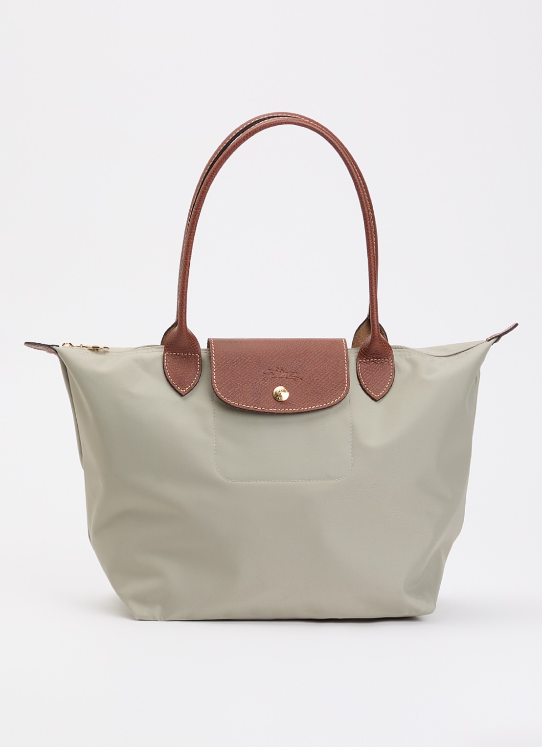 Longchamp Le Pliage schoudertas M met leren details - voorkant grijs