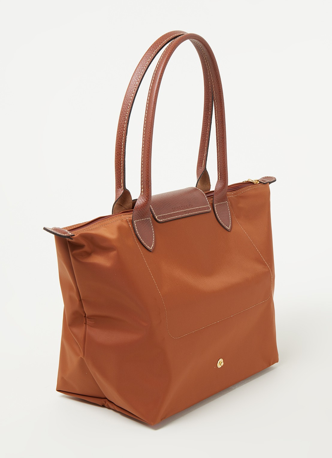 Longchamp Le Pliage schoudertas S met leren details - achterkant 5 cognac