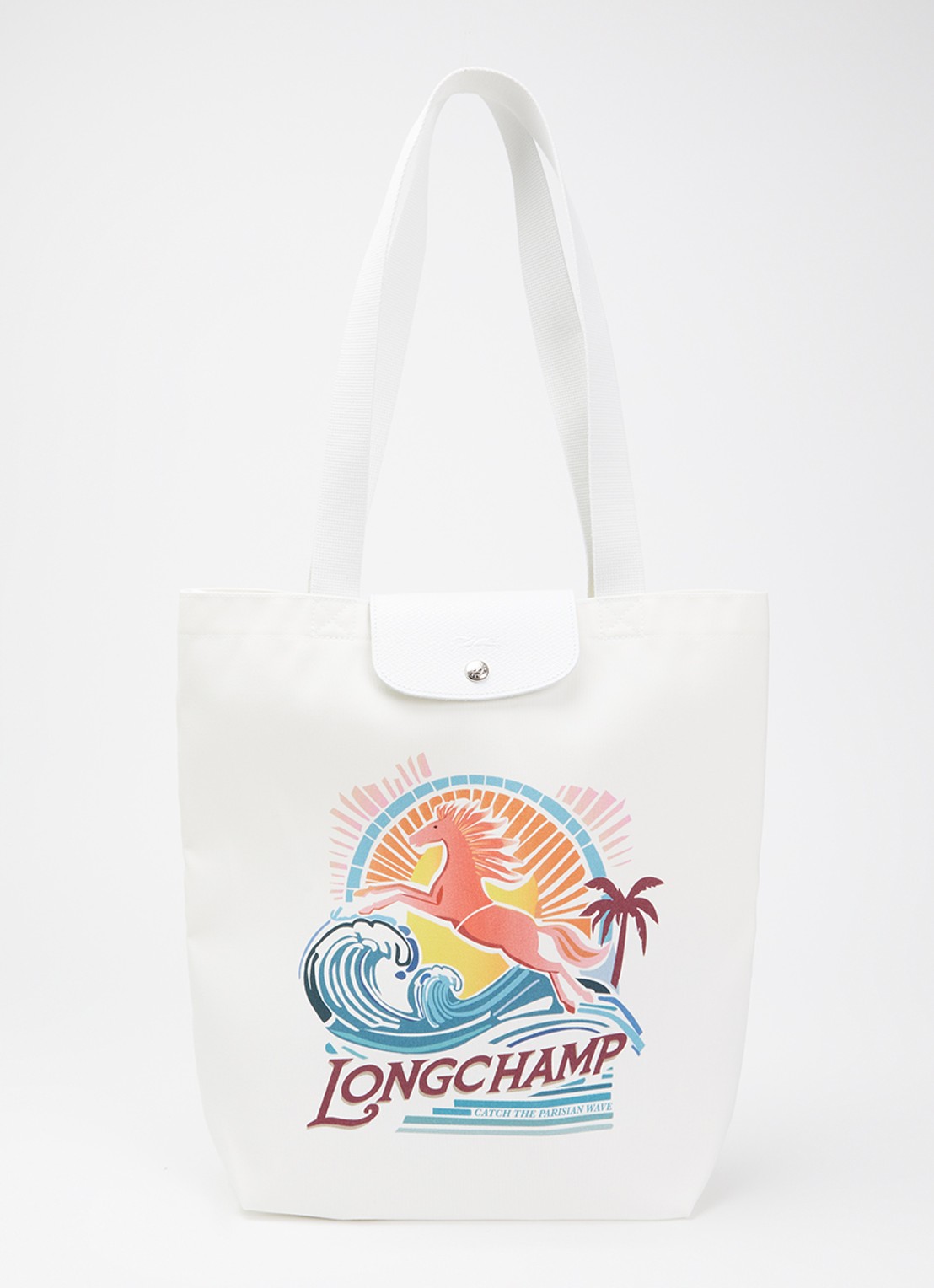 Longchamp Le Pliage shopper M met print en leren details - voorkant 5 wit