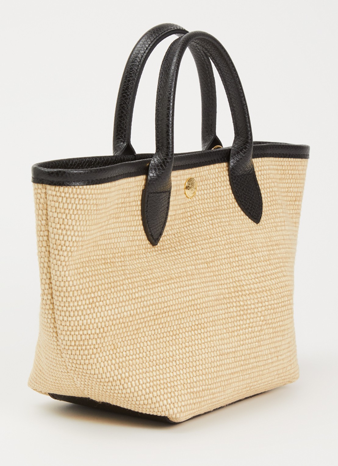 Longchamp Le Pliage XS Basket crossbodytas van raffia met leren details - achterkant 7 zwart