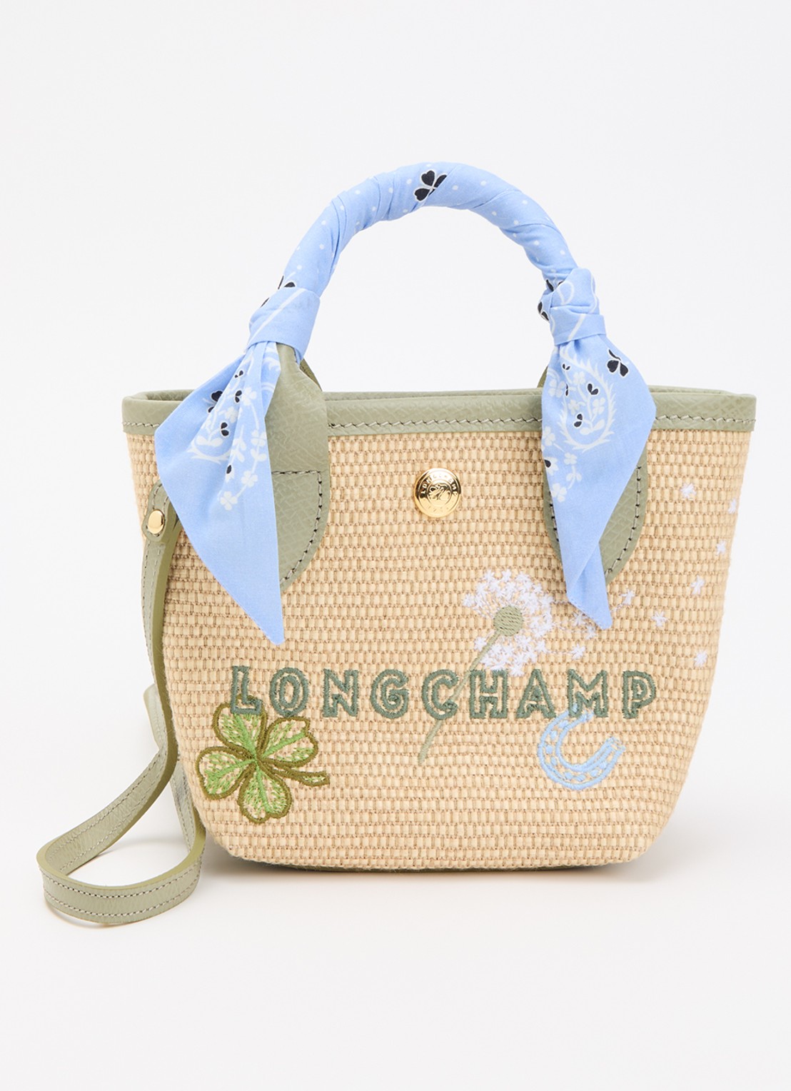 Longchamp Le Pliage XS Basket handtas met leren details en afneembare schouderriem - voorkant 5 groen