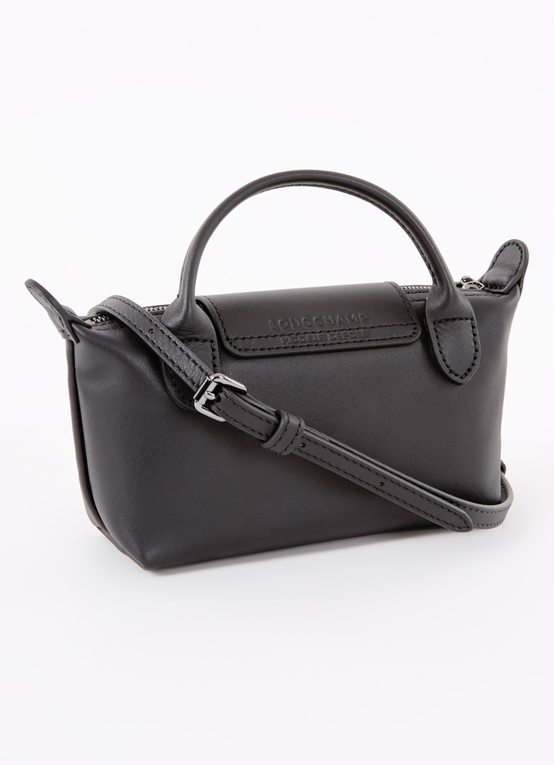 Longchamp Le Pliage Xtra handtas XS van leer met afneembare schouderriem - achterkant zwart