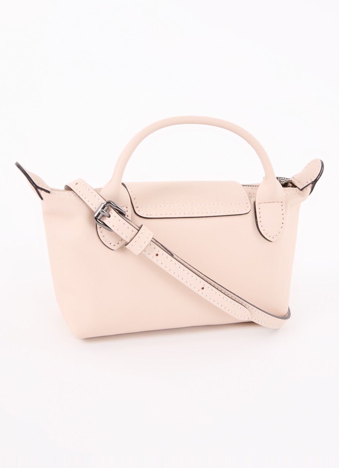 Longchamp Le Pliage Xtra handtas XS van leer met afneembare schouderriem - achterkant lichtroze