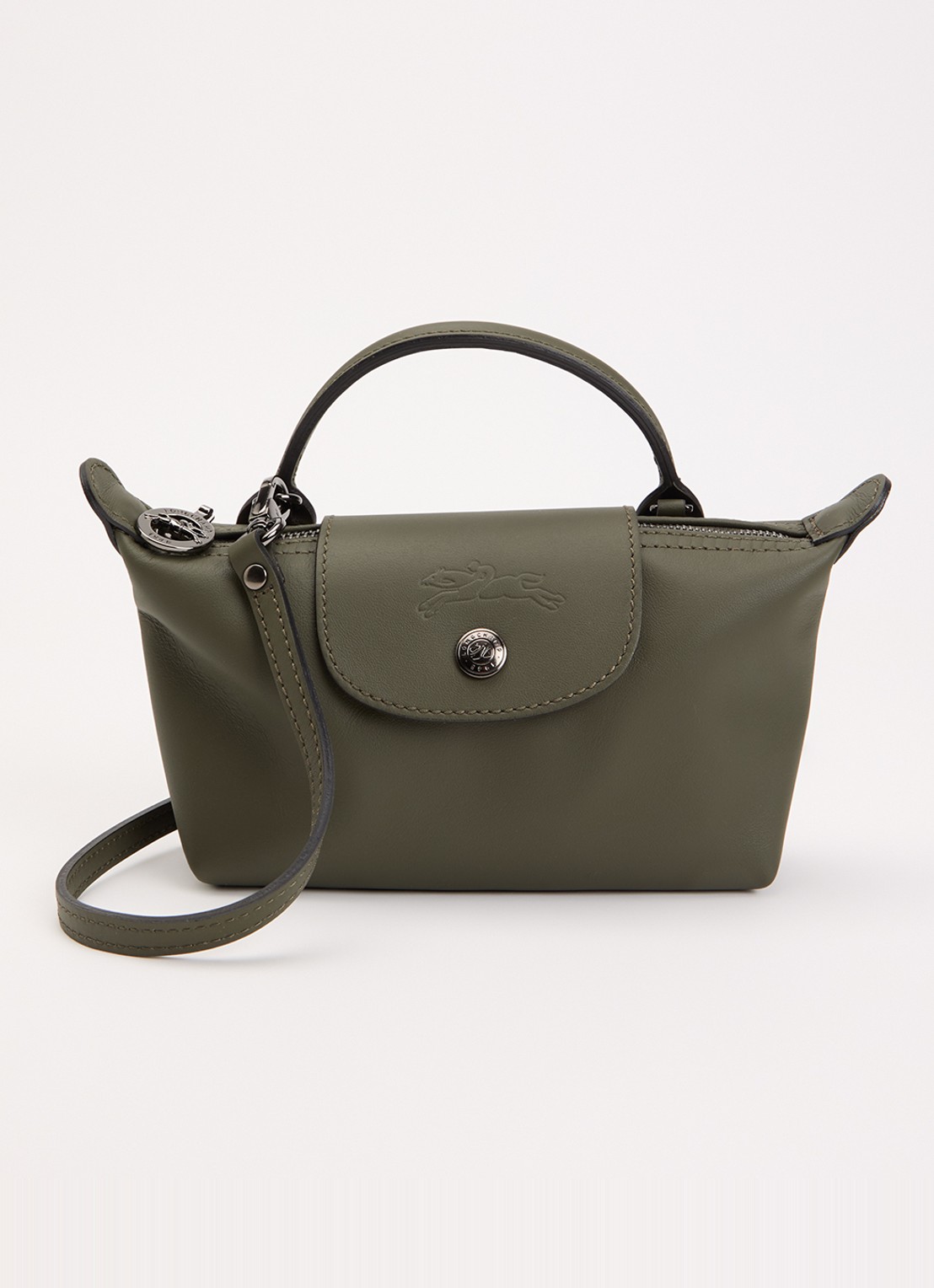 Longchamp Le Pliage Xtra handtas XS van leer met afneembare schouderriem - voorkant 5 legergroen