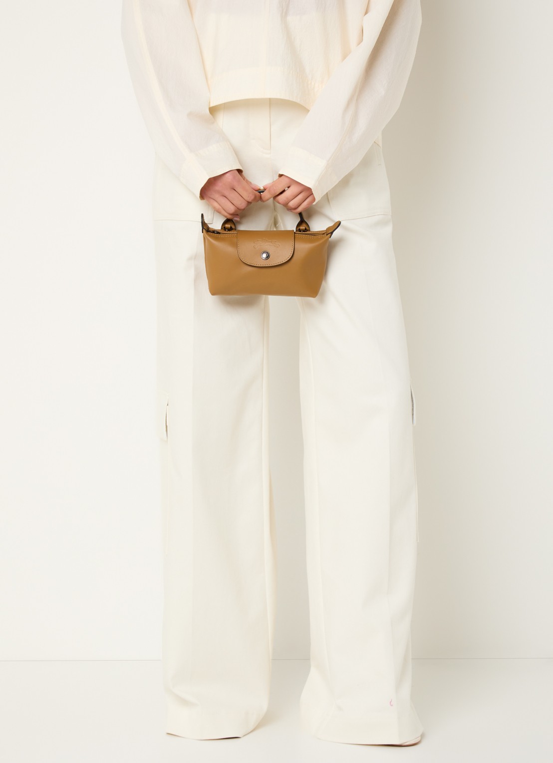 Longchamp Le Pliage Xtra handtas XS van leer met afneembare schouderriem - voorkant 2 cognac