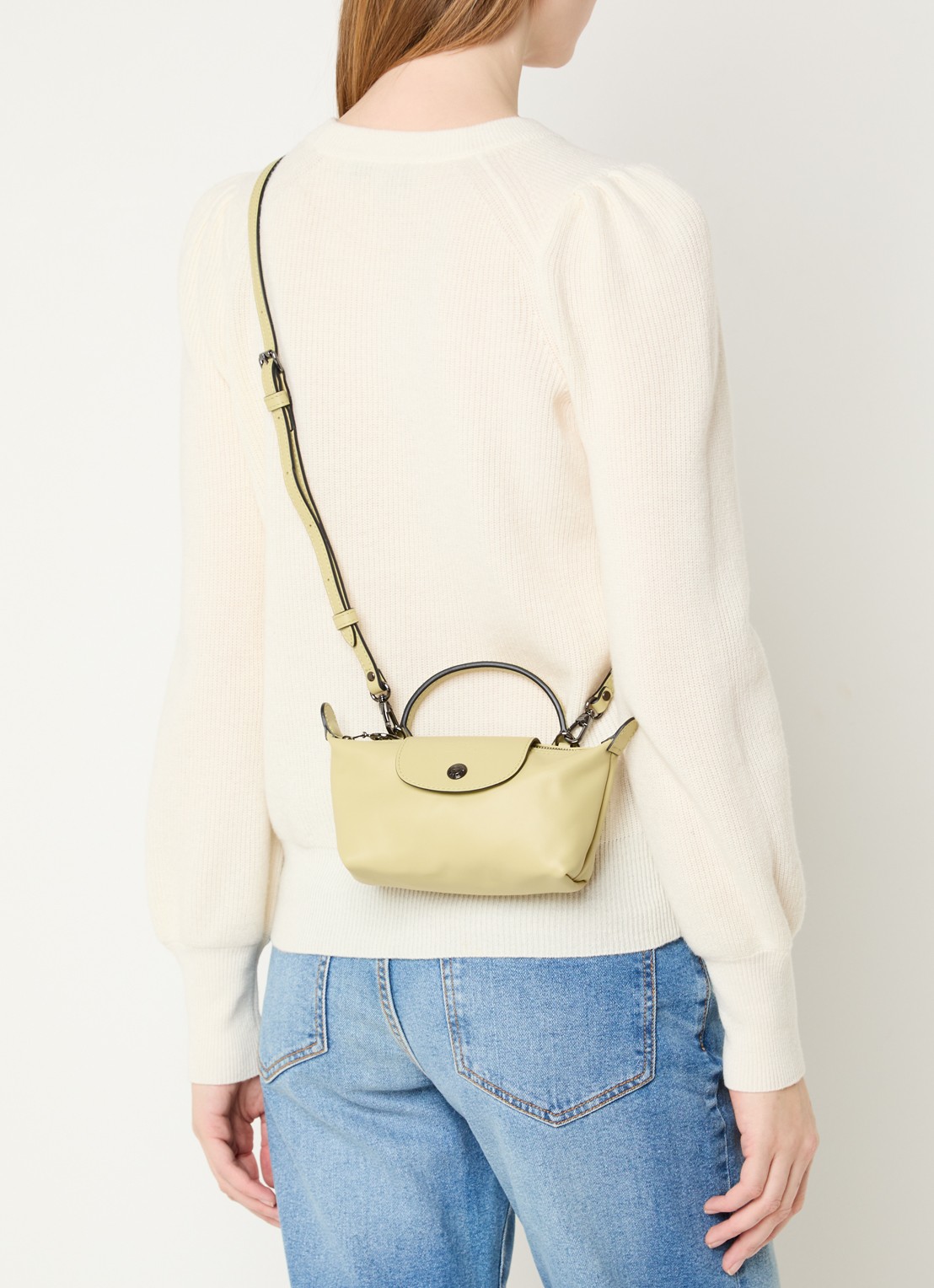 Longchamp Le Pliage Xtra handtas XS van leer met afneembare schouderriem - voorkant 3 lichtgroen