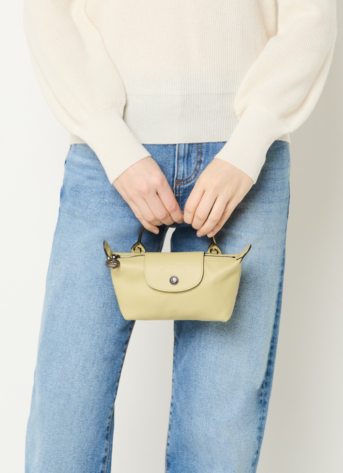 Longchamp Le Pliage Xtra handtas XS van leer met afneembare schouderriem - voorkant 4 lichtgroen