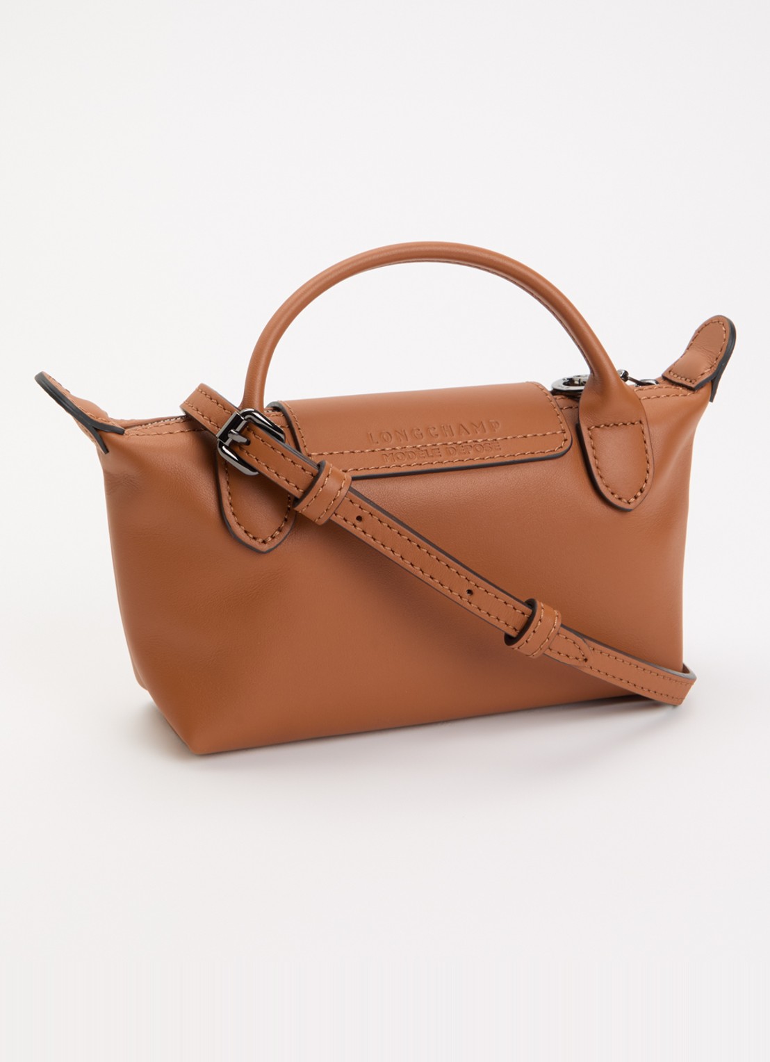 Longchamp Le Pliage Xtra handtas XS van leer met afneembare schouderriem - achterkant oranjebruin