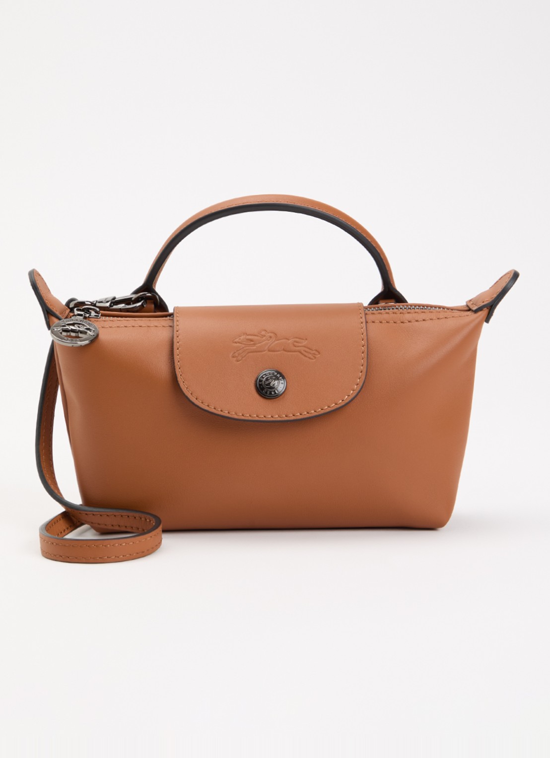 Longchamp Le Pliage Xtra handtas XS van leer met afneembare schouderriem - voorkant 2 oranjebruin