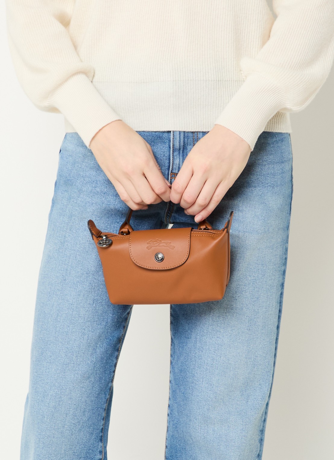 Longchamp Le Pliage Xtra handtas XS van leer met afneembare schouderriem - voorkant 3 oranjebruin