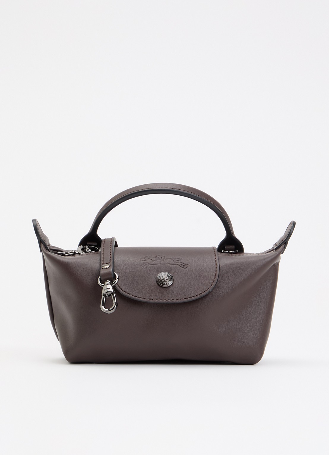 Longchamp Le Pliage Xtra handtas XS van leer met afneembare schouderriem - voorkant donkerbruin