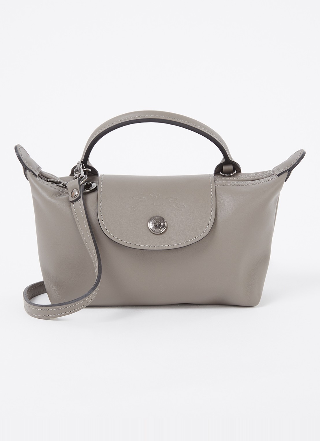 Longchamp Le Pliage Xtra handtas XS van leer - voorkant grijs