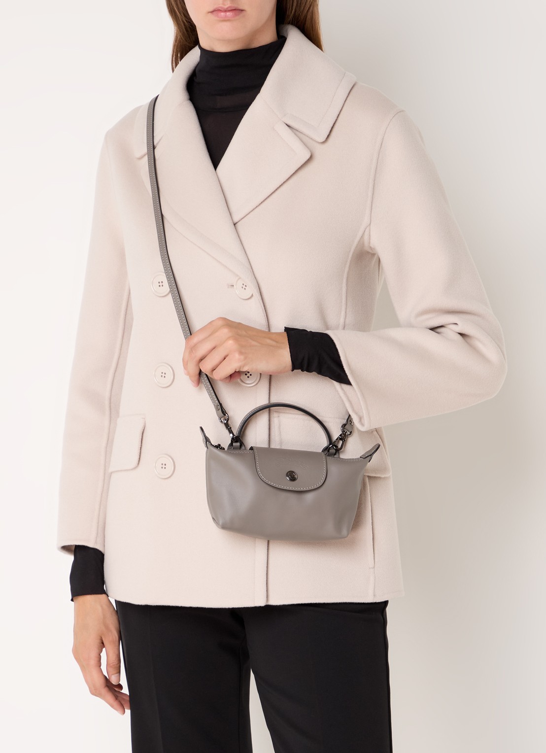 Longchamp Le Pliage Xtra handtas XS van leer - voorkant 3 grijs