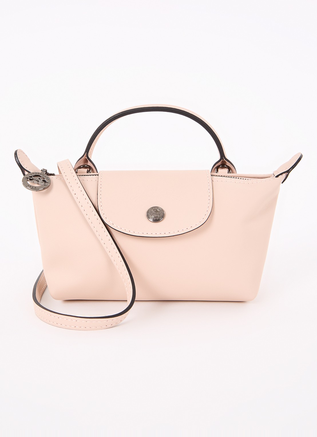 Longchamp Le Pliage Xtra handtas XS van leer - voorkant 4 lichtroze