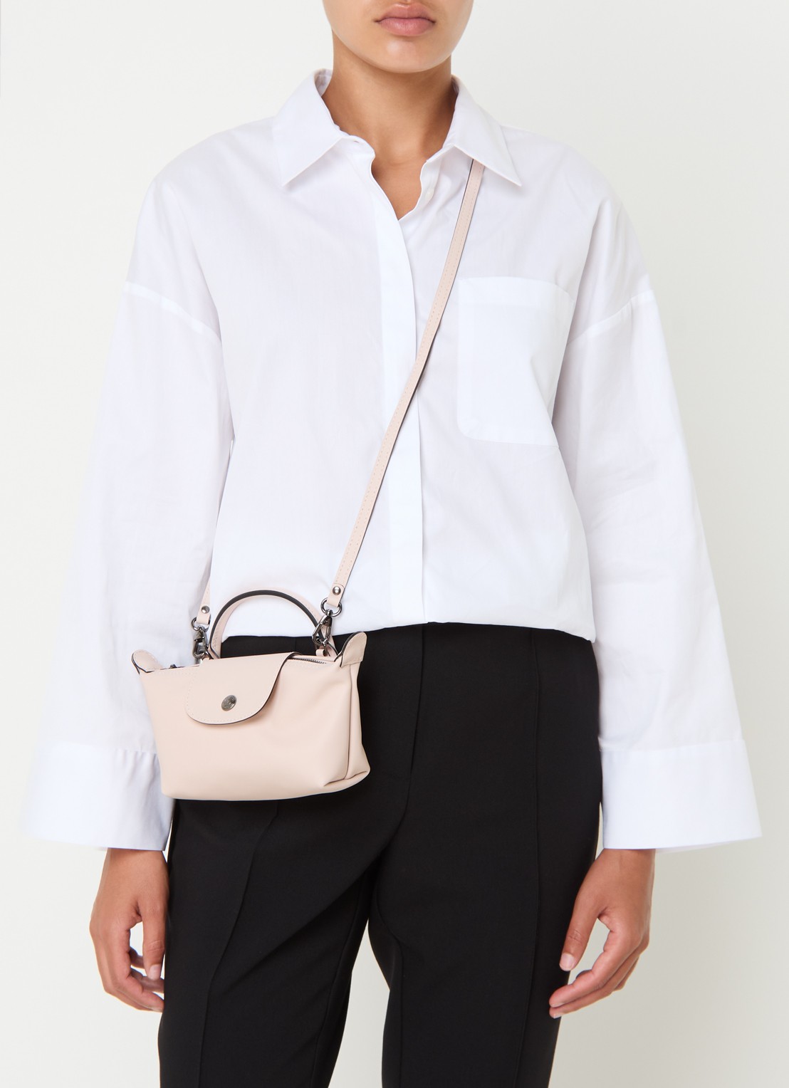 Longchamp Le Pliage Xtra handtas XS van leer - voorkant 6 lichtroze