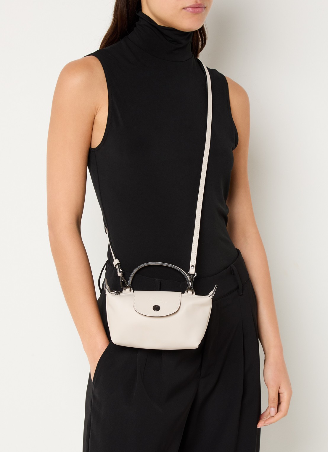Longchamp Le Pliage Xtra handtas XS van leer - voorkant 7 creme
