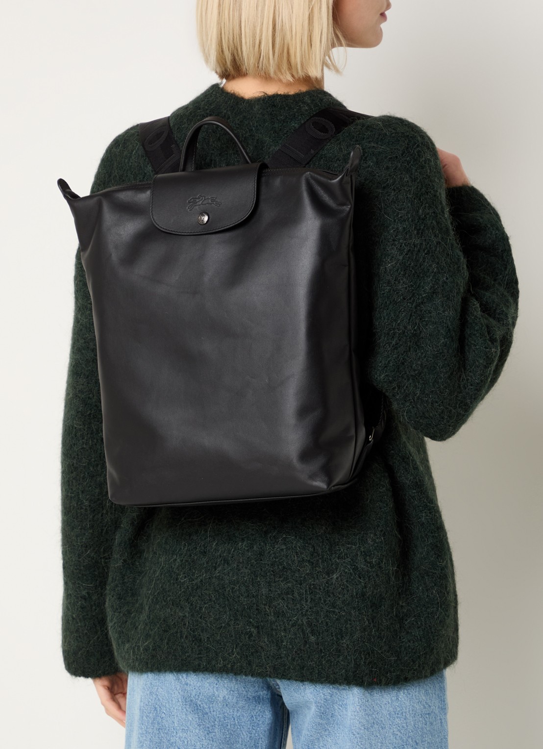 Longchamp Le Pliage Xtra rugzak M van leer - voorkant 3 zwart