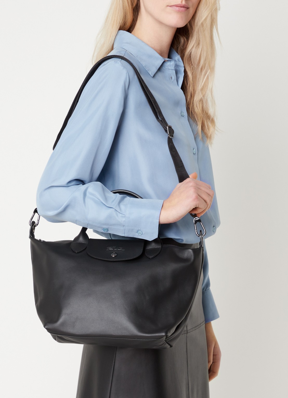 Longchamp Le Pliage Xtra S handtas van leer met afneembare schouderriem - voorkant 4 zwart