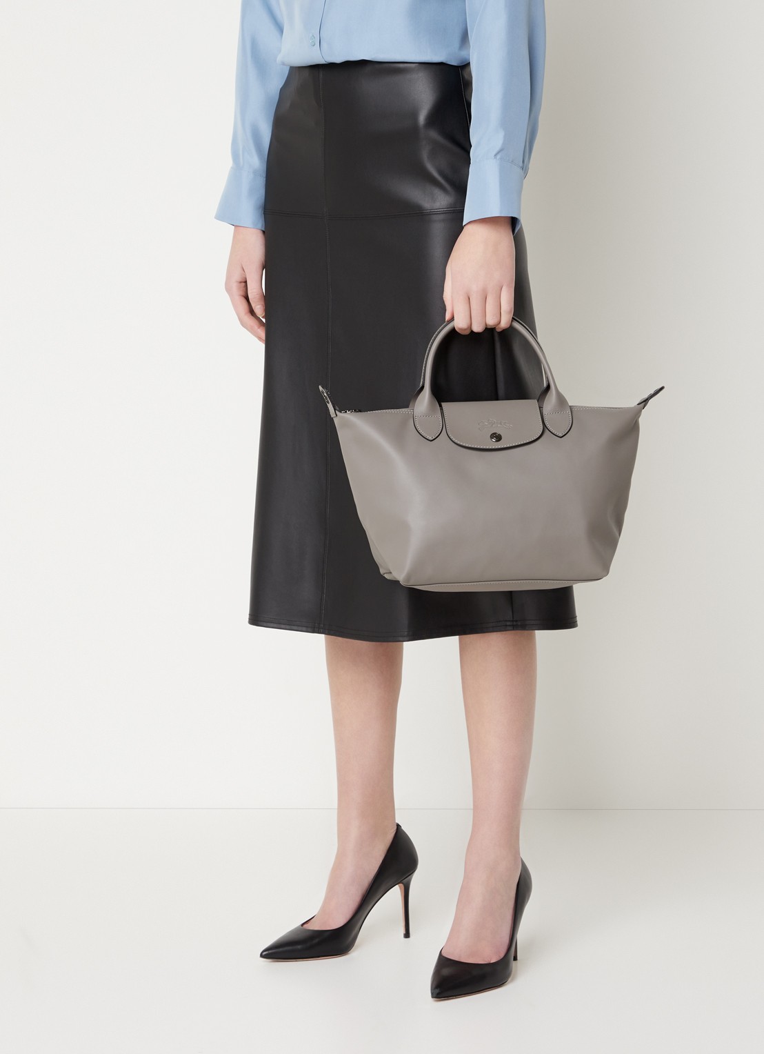 Longchamp Le Pliage Xtra S handtas van leer met afneembare schouderriem - voorkant 5 grijs