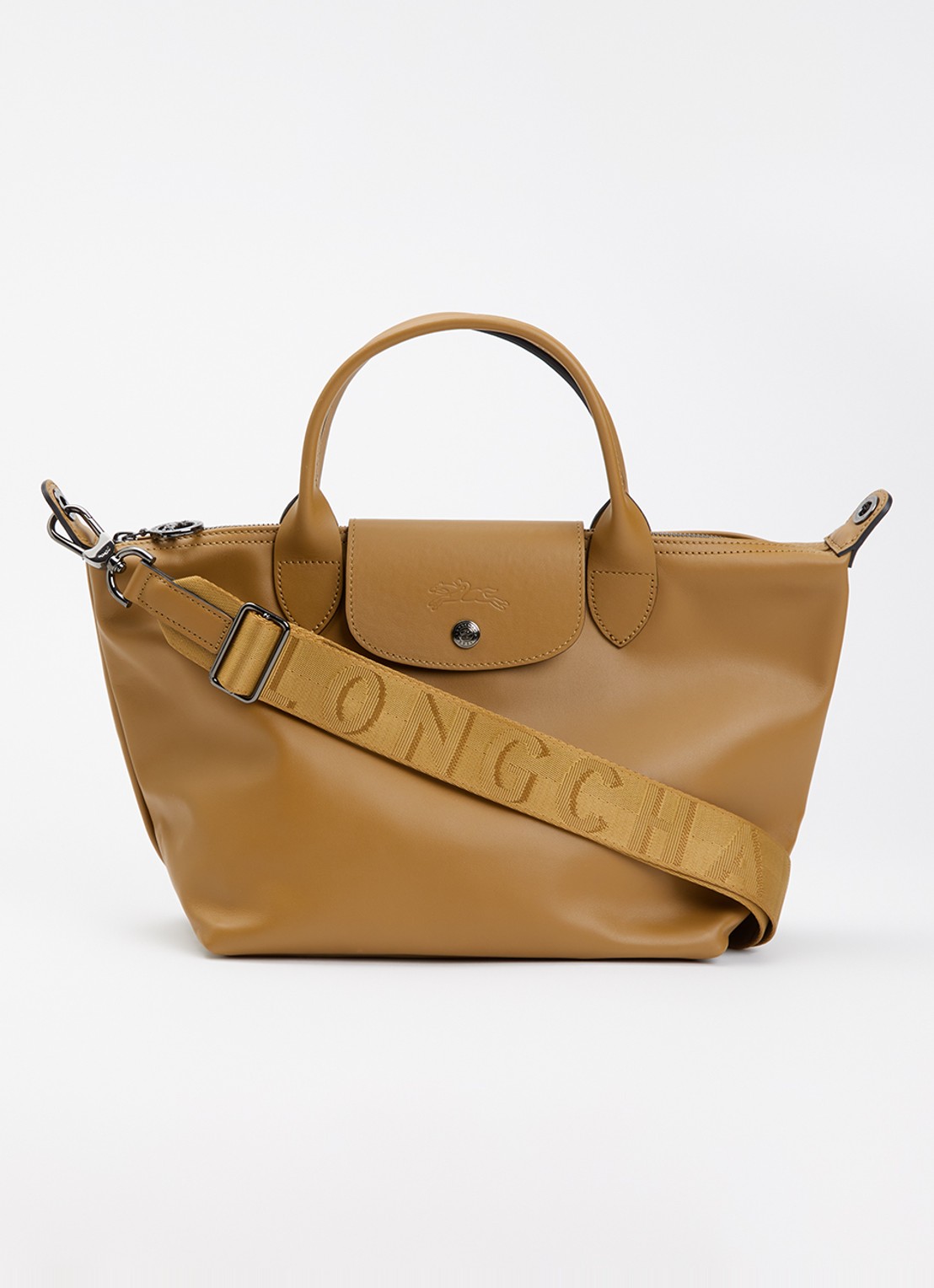 Longchamp Le Pliage Xtra S handtas van leer met afneembare schouderriem - voorkant 4 cognac