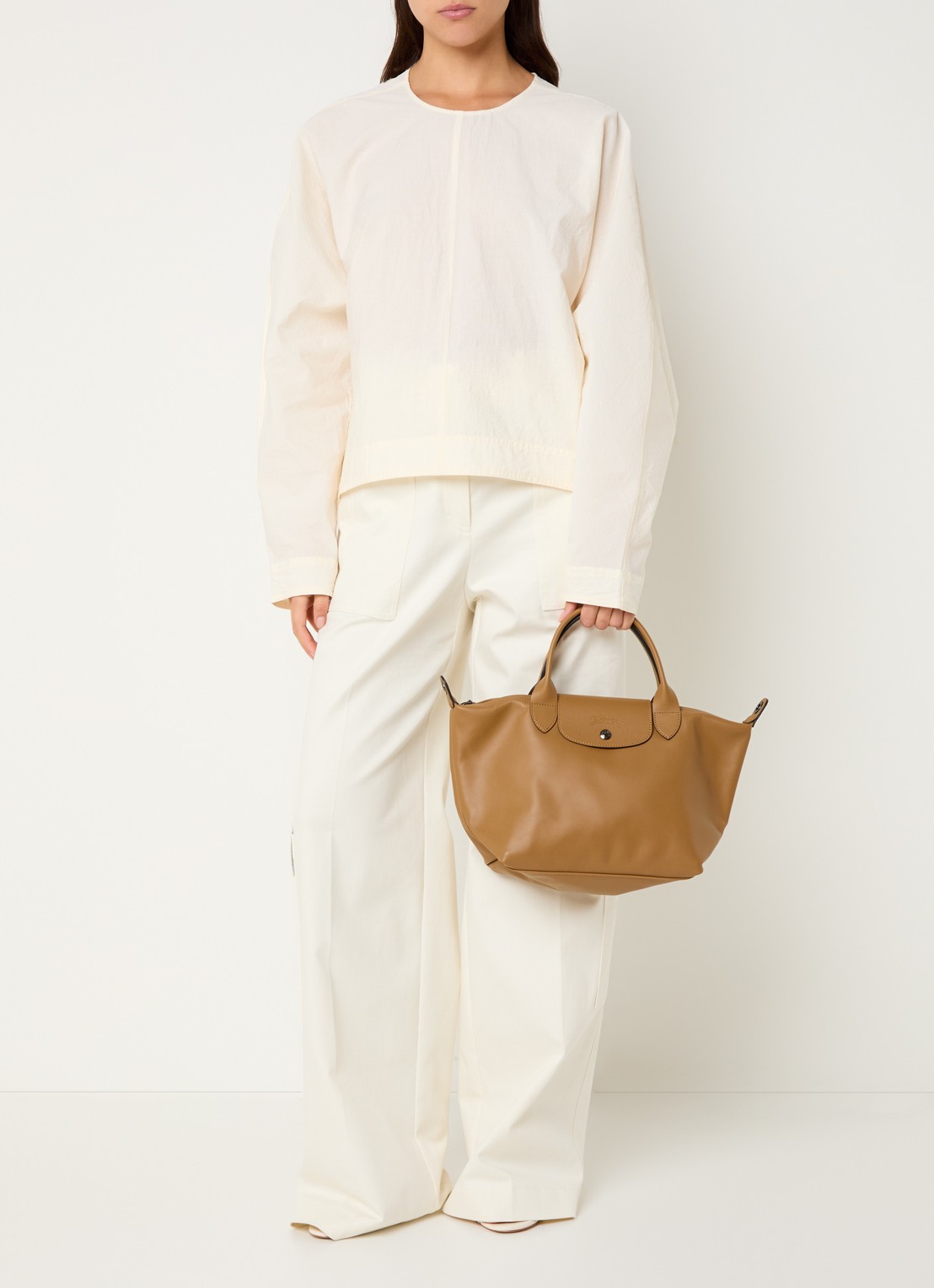 Longchamp Le Pliage Xtra S handtas van leer met afneembare schouderriem - voorkant 5 cognac
