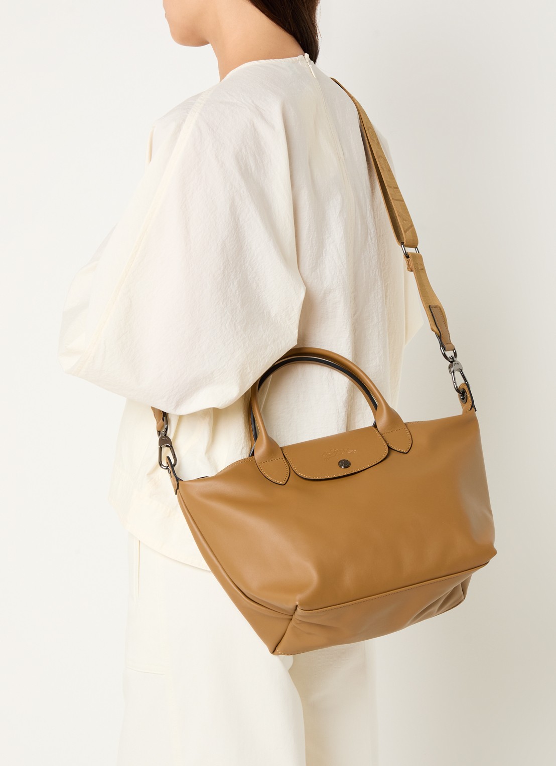 Longchamp Le Pliage Xtra S handtas van leer met afneembare schouderriem - voorkant 6 cognac