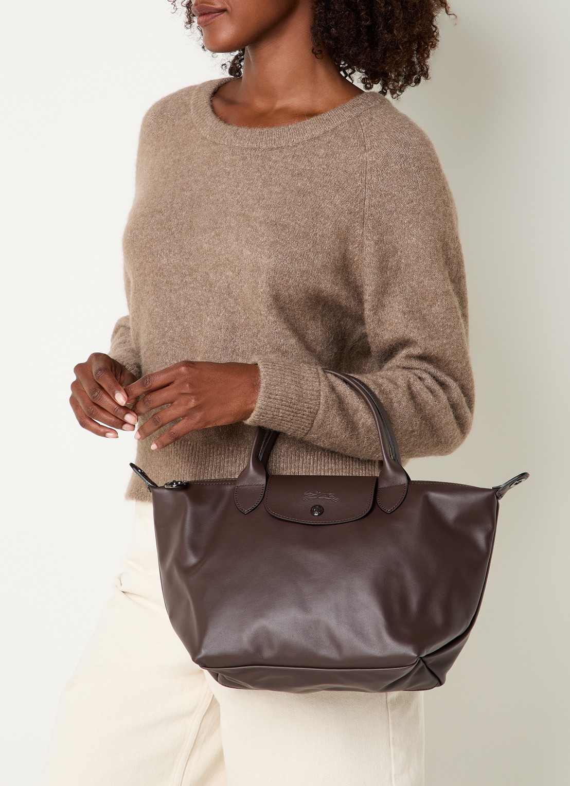 Longchamp Le Pliage Xtra S handtas van leer met afneembare schouderriem - voorkant 5 donkerbruin
