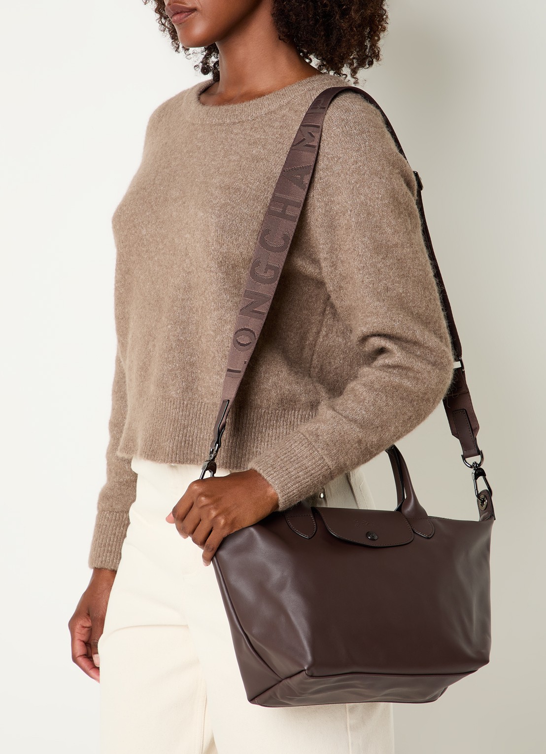 Longchamp Le Pliage Xtra S handtas van leer met afneembare schouderriem - voorkant 6 donkerbruin