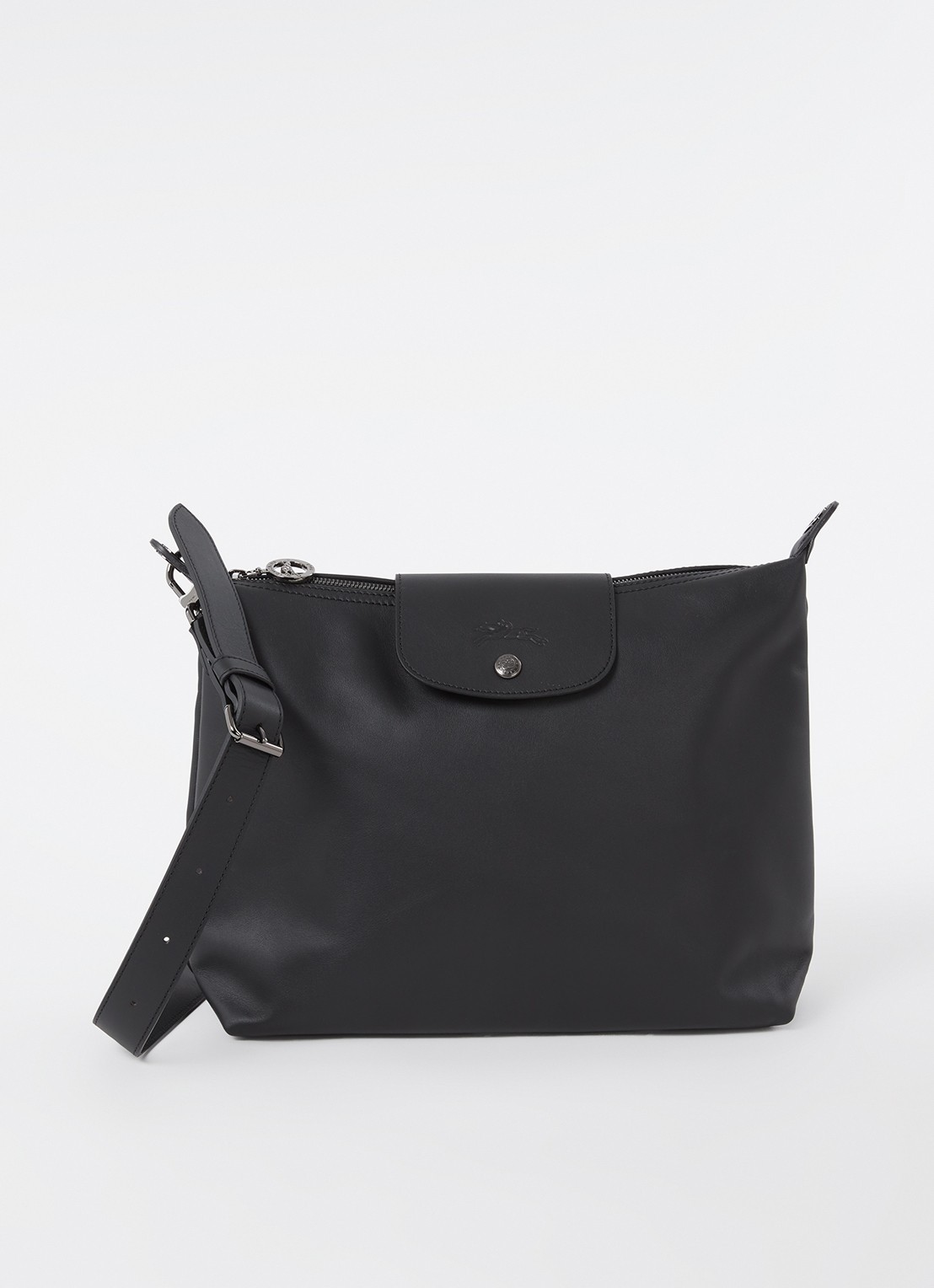 Longchamp Le Pliage Xtra schoudertas M van leer - voorkant 5 zwart