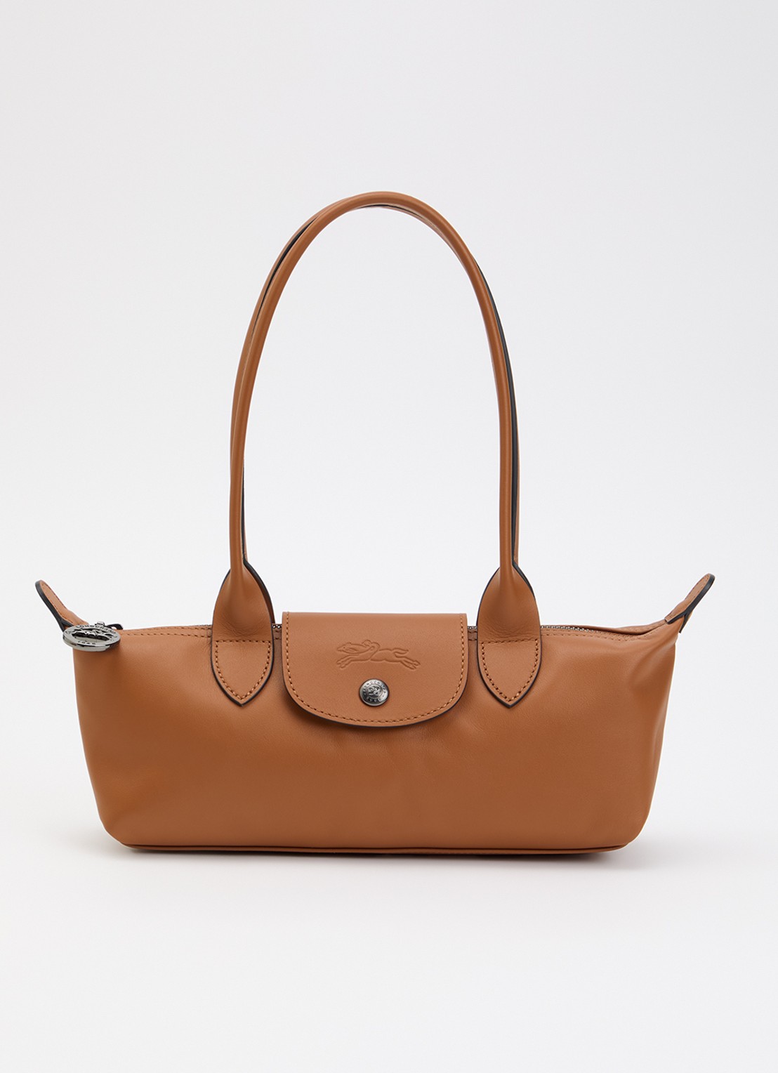Longchamp Le Pliage Xtra schoudertas M van leer - voorkant 5 oranjebruin
