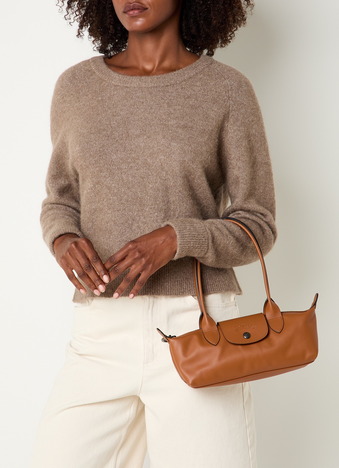 Longchamp Le Pliage Xtra schoudertas M van leer - voorkant 6 oranjebruin