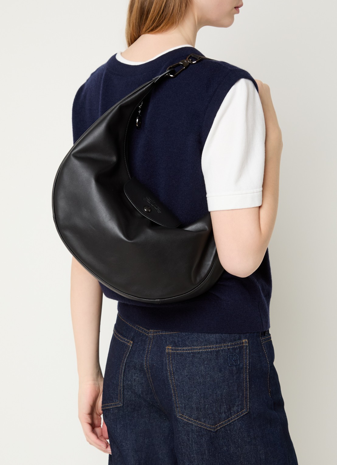 Longchamp Le Pliage Xtra schoudertas van leer - voorkant 5 zwart