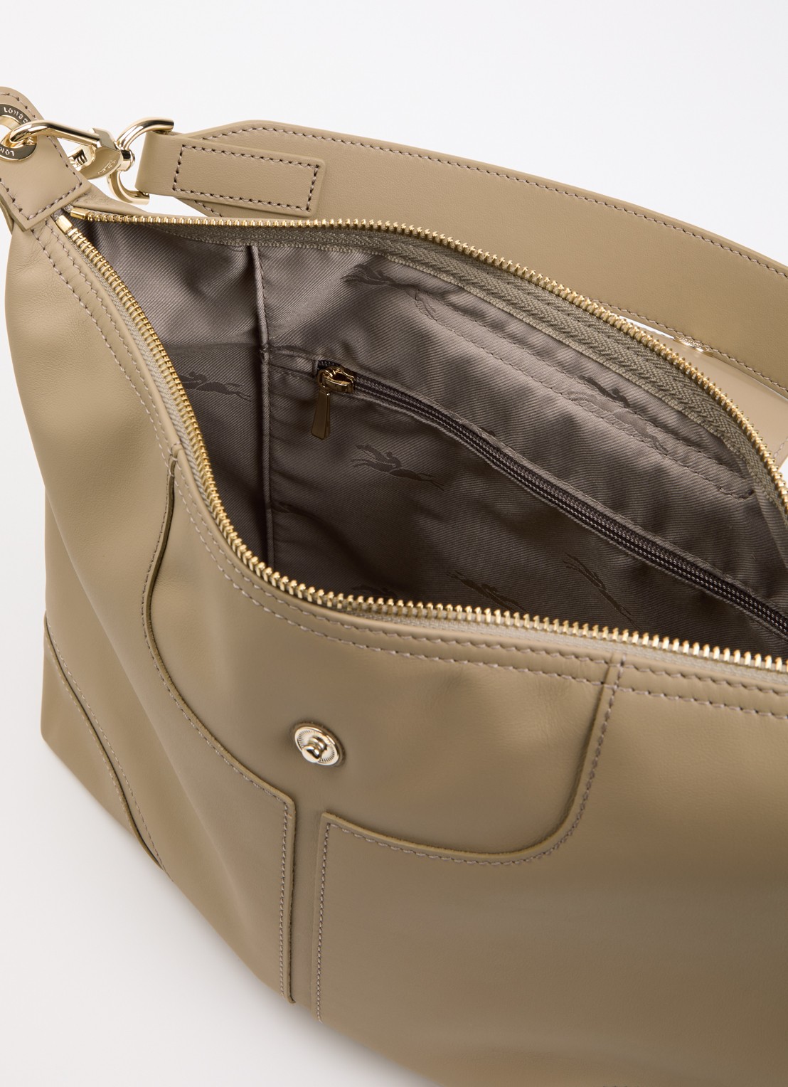 Longchamp Le Pliage Xtra schoudertas van leer - detail khaki