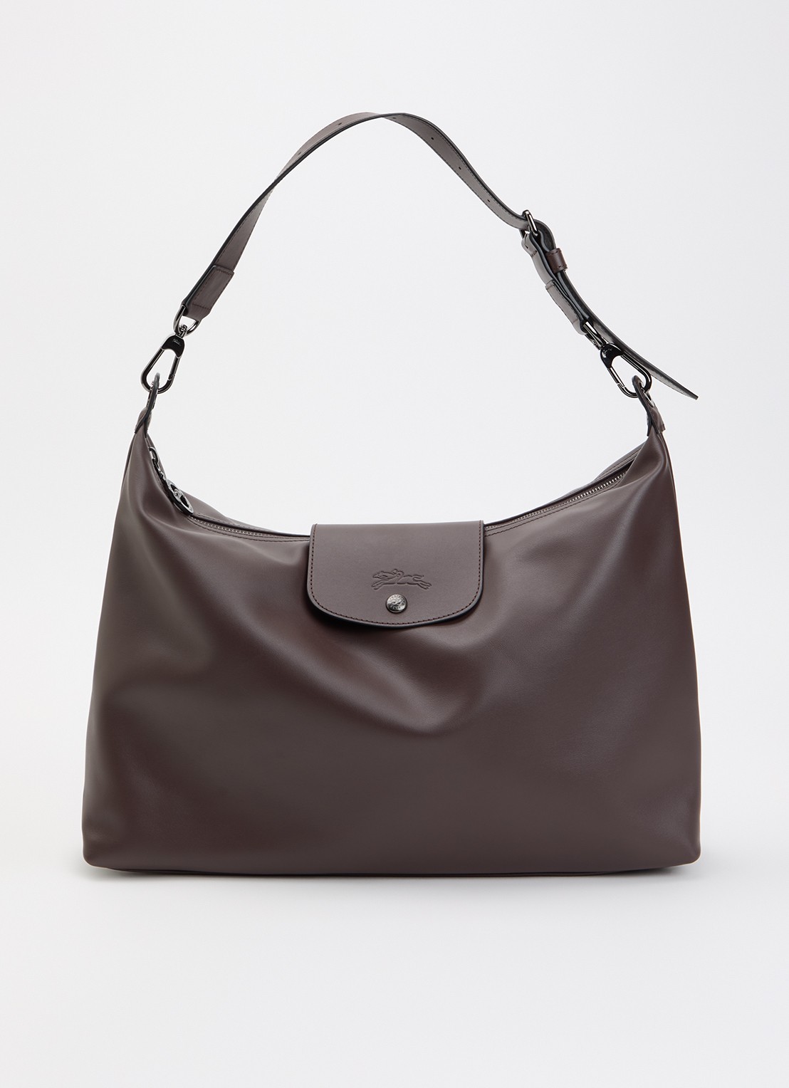 Longchamp Le Pliage Xtra schoudertas XL van leer - voorkant 2 donkerbruin