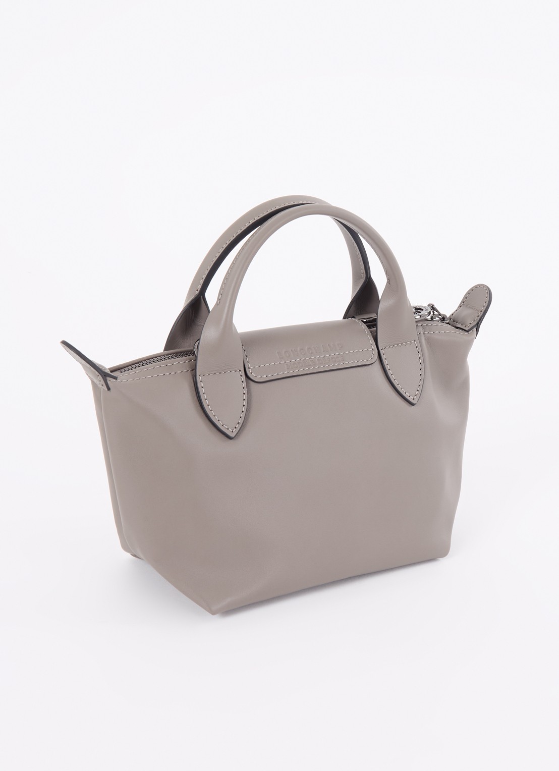 Longchamp Le Pliage Xtra XS handtas van leer - achterkant 3 donkergrijs