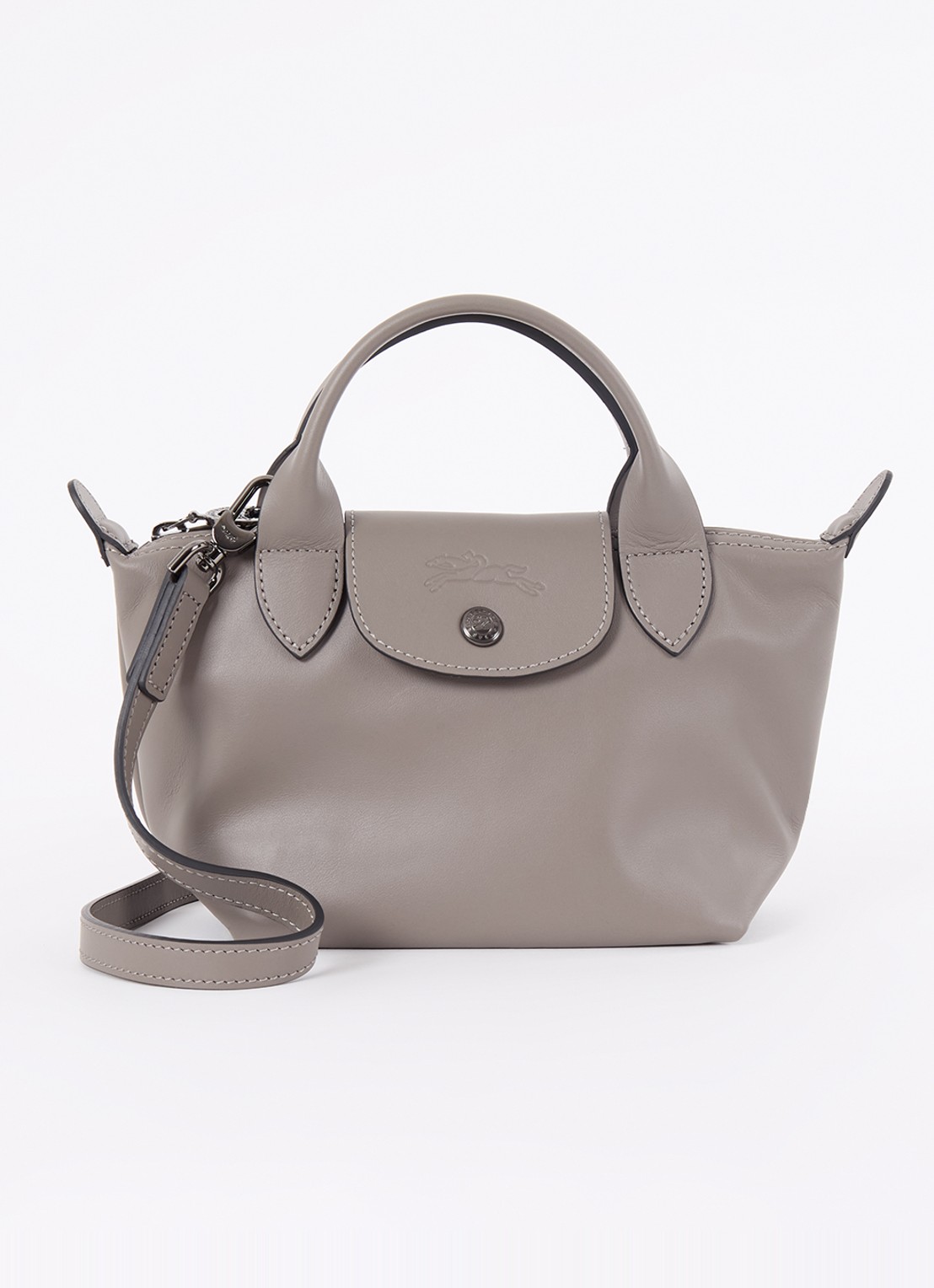Longchamp Le Pliage Xtra XS handtas van leer - voorkant 4 donkergrijs