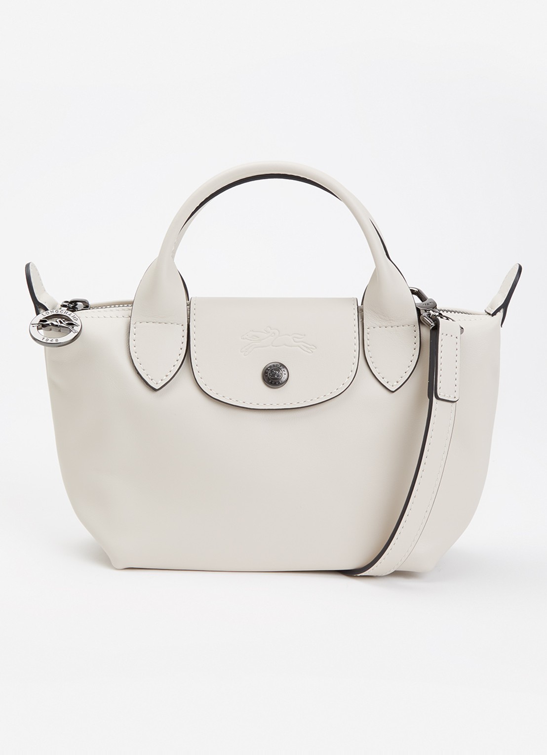 Longchamp Le Pliage Xtra XS handtas van leer - voorkant 5 lichtgrijs