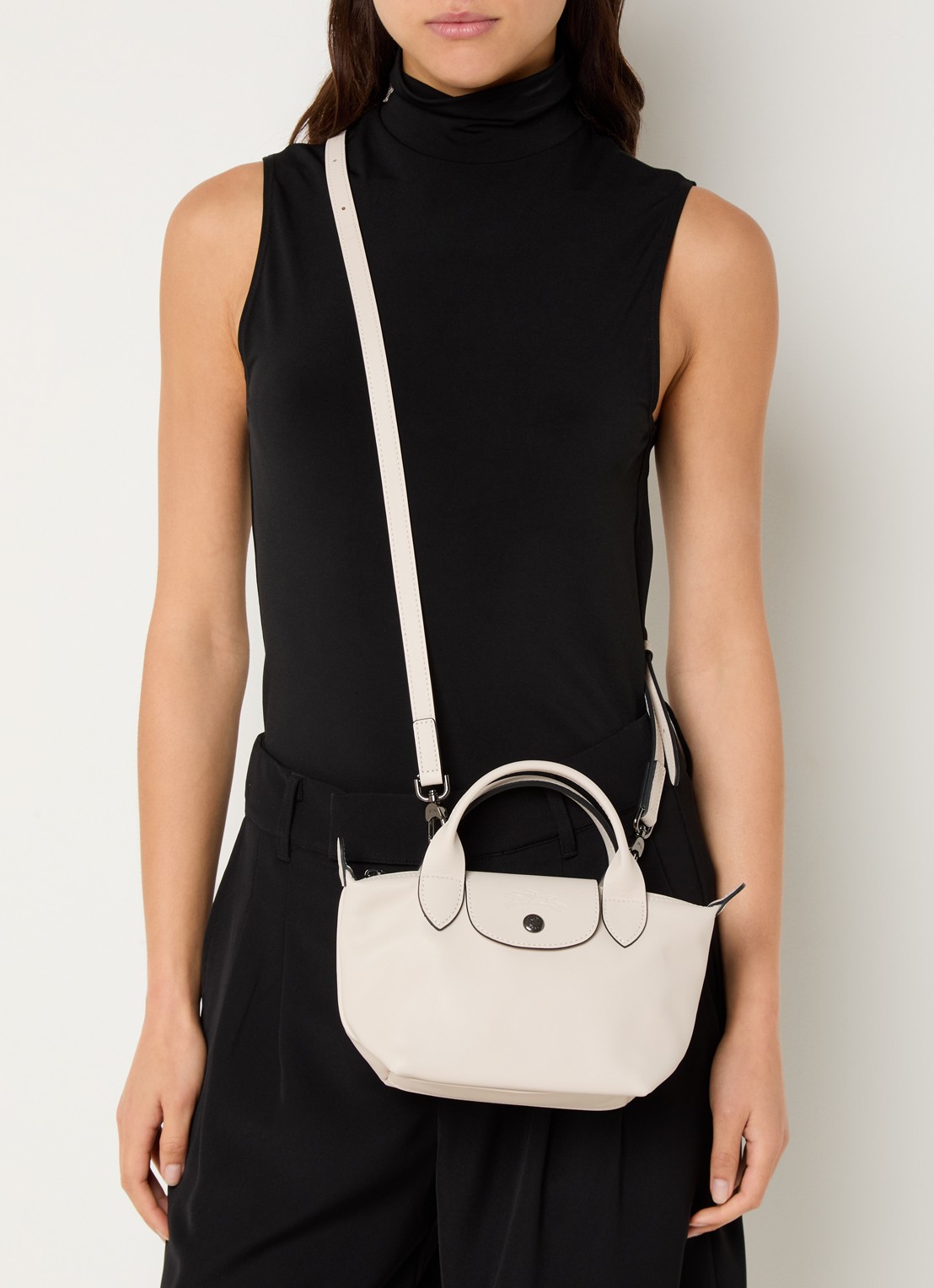 Longchamp Le Pliage Xtra XS handtas van leer - voorkant 7 lichtgrijs