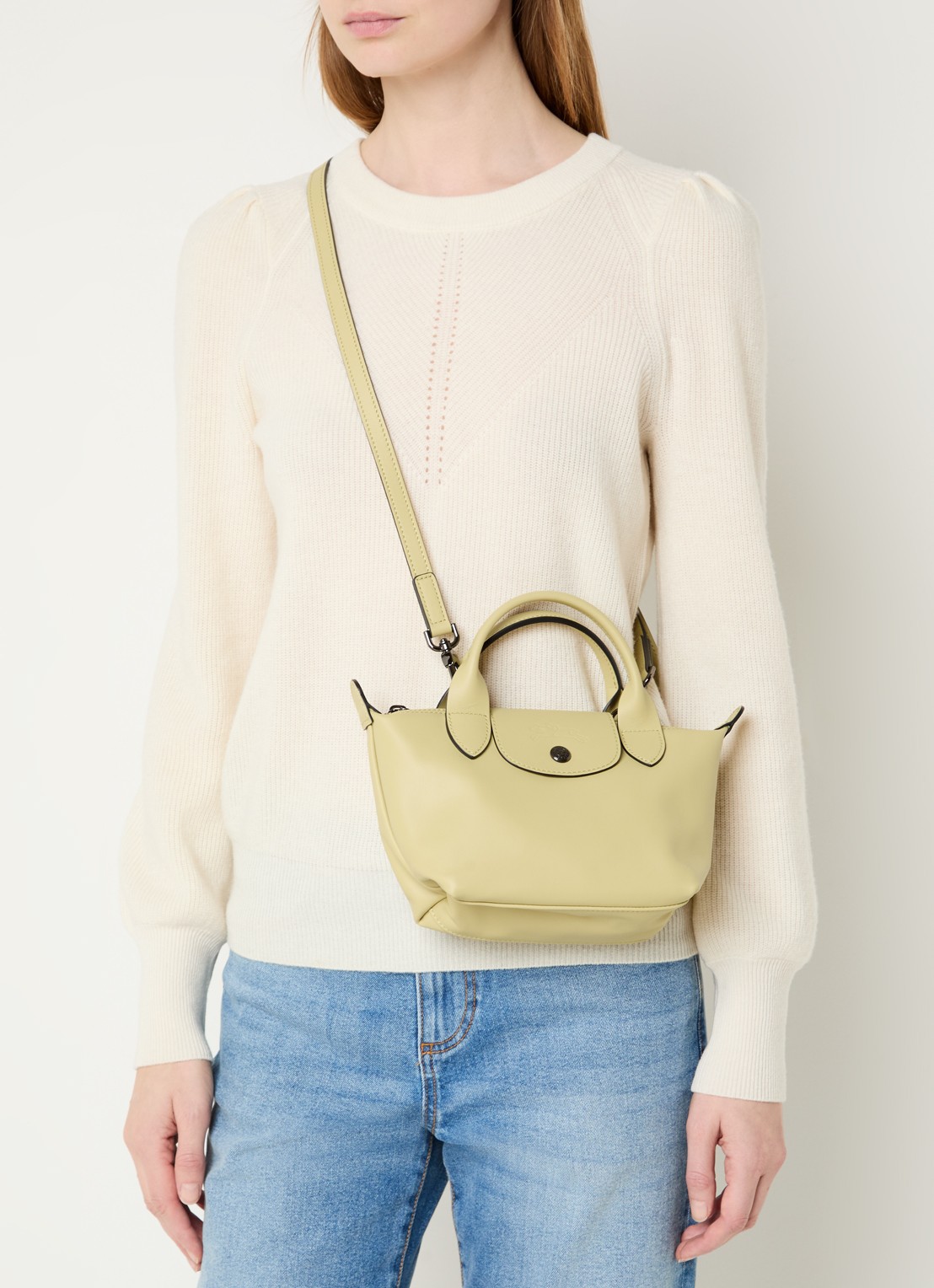 Longchamp Le Pliage Xtra XS handtas van leer - voorkant 6 lichtgroen
