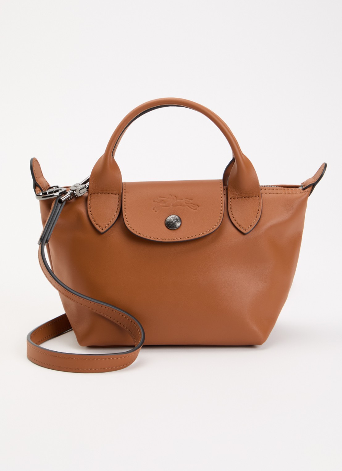 Longchamp Le Pliage Xtra XS handtas van leer - voorkant oranjebruin
