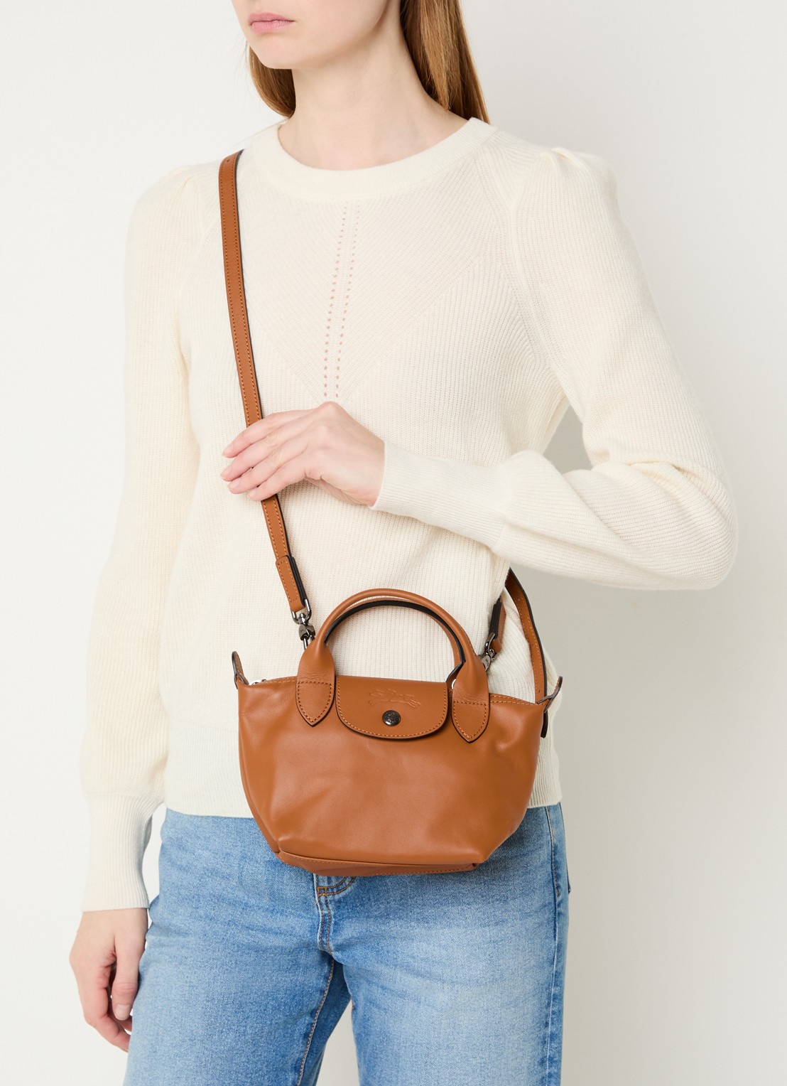 Longchamp Le Pliage Xtra XS handtas van leer - voorkant 2 oranjebruin
