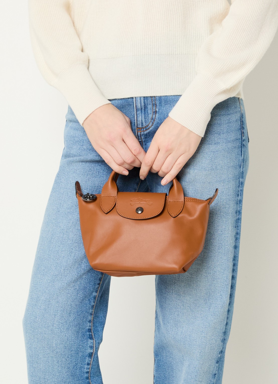 Longchamp Le Pliage Xtra XS handtas van leer - voorkant 3 oranjebruin
