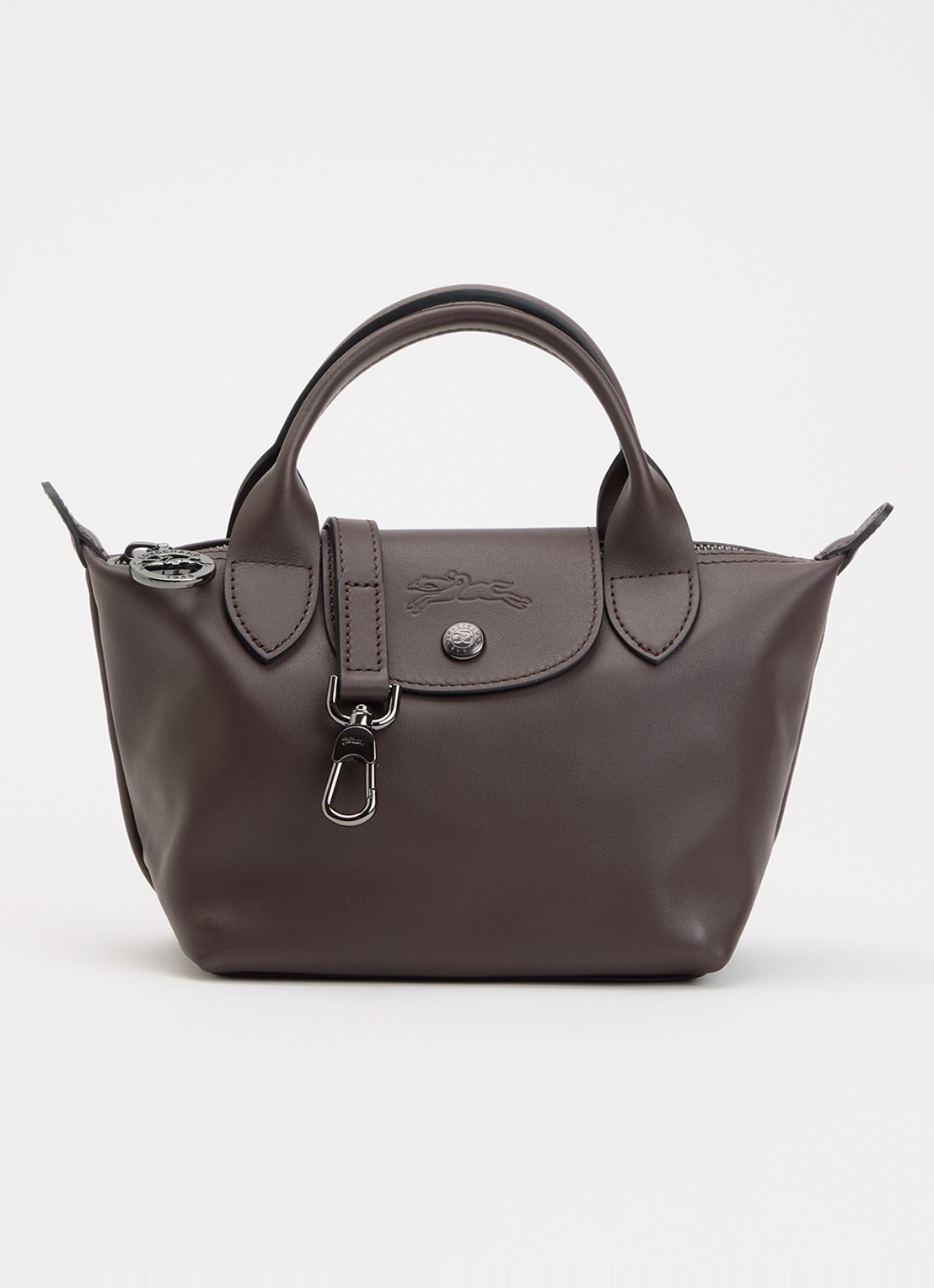 Longchamp Le Pliage Xtra XS handtas van leer - voorkant donkerbruin