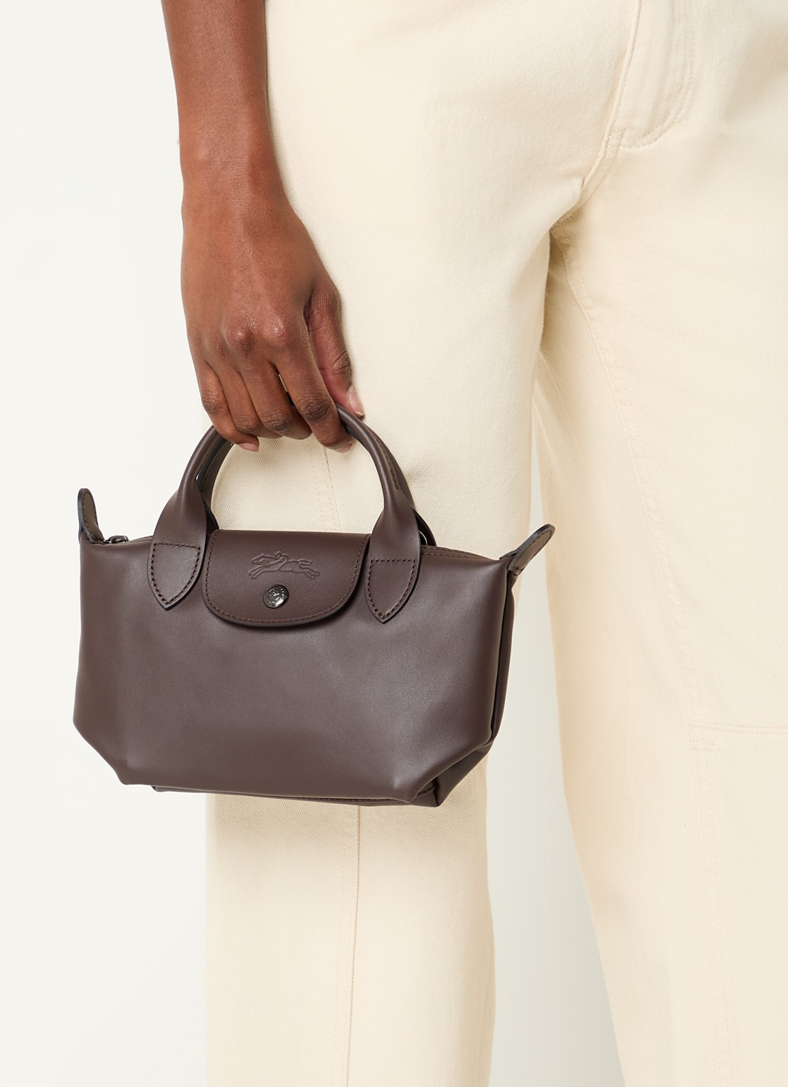 Longchamp Le Pliage Xtra XS handtas van leer - voorkant 3 donkerbruin