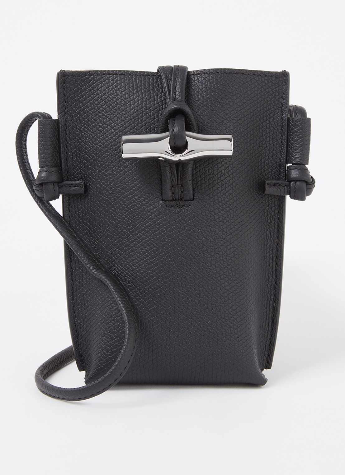 Longchamp Le Roseau crossbody telefoonhoes van leer - voorkant 4 zwart